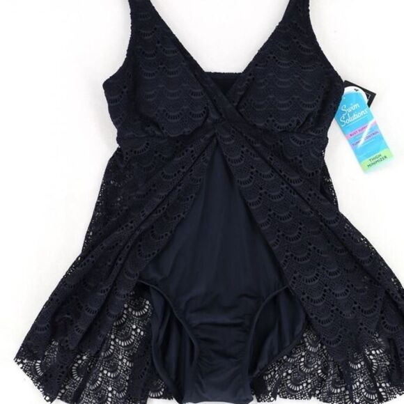 SWIM SOLUTIONS Women's Tummy-Control Flyaway Swimdress, swimwear onesuit - Picture 7 of 13